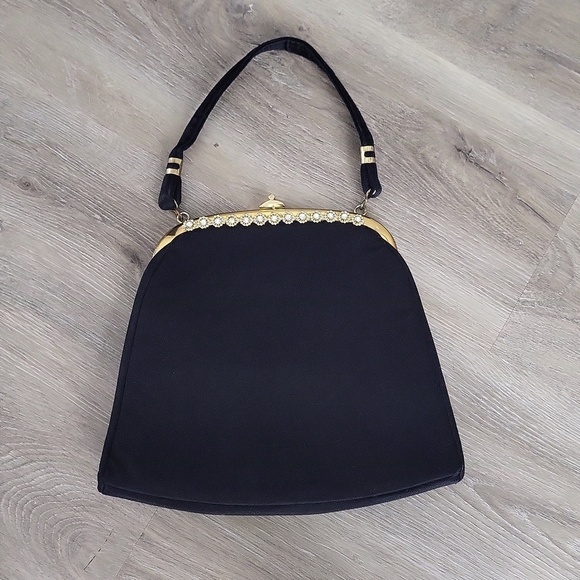 Handbags - Vintage Black Clutch with Rhinestone trim